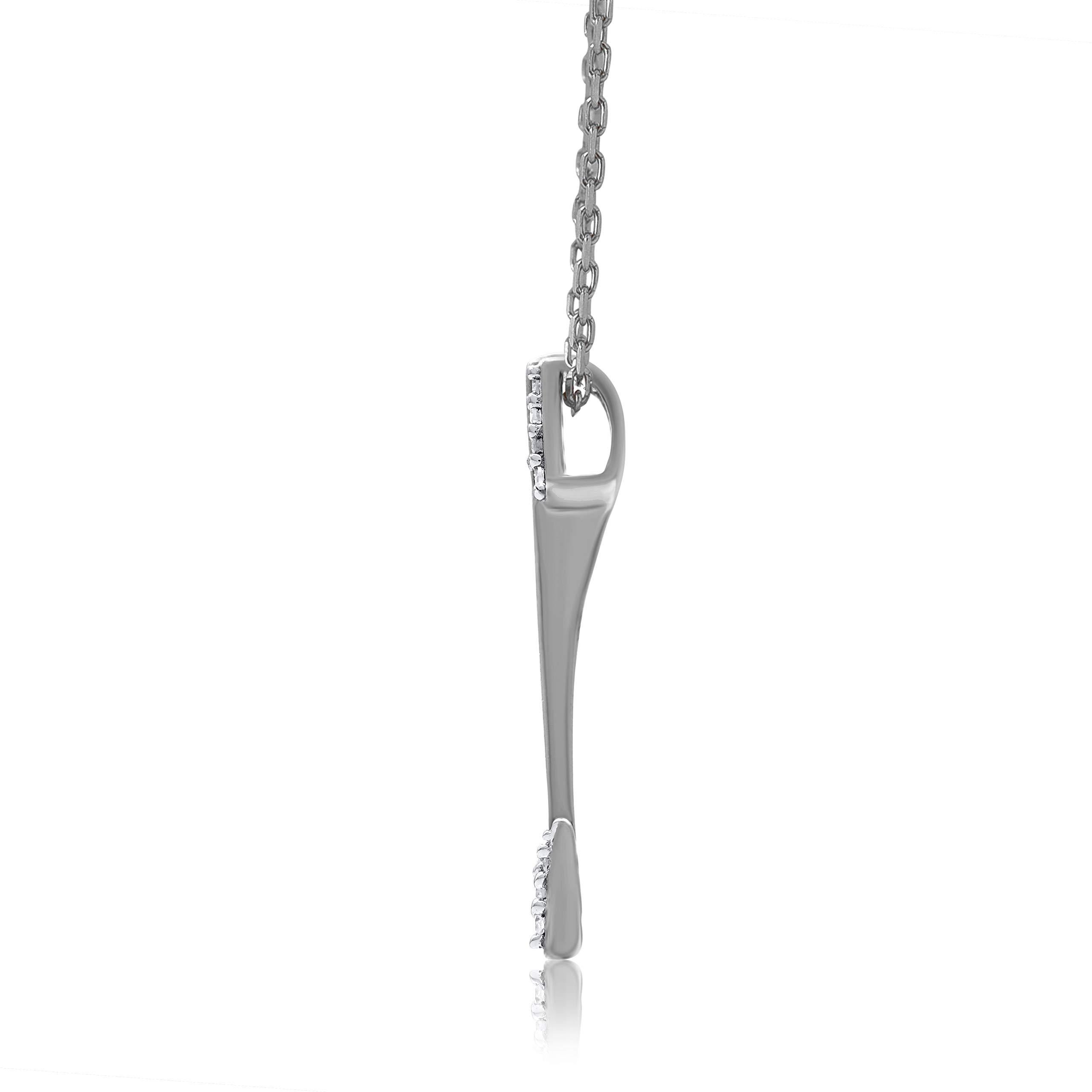 Art Deco TJD 0.04 Carat Natural Diamond 14 Karat White Gold Arrow Pendant Necklace For Sale