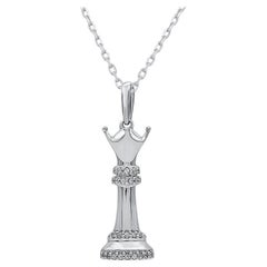 TJD 0.04 Carat Natural Diamond 14 Karat White Gold Chess King Pendant Necklace TJD 0.04 Carat Natural Diamond 14 Karat White Gold Chess King Pendant Necklace