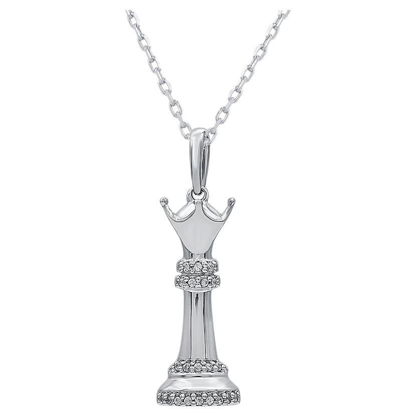 TJD 0.04 Carat Natural Diamond 14 Karat White Gold Chess King Pendant Necklace For Sale