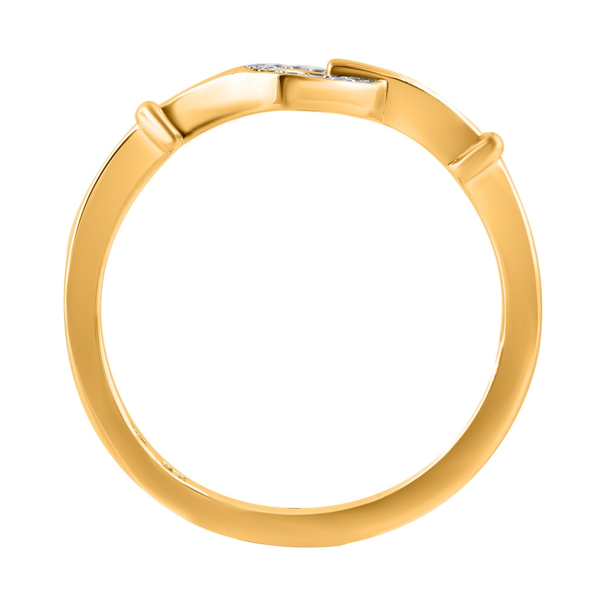 Art Deco TJD 0.04 Carat Natural Round Diamond 14KT Yellow Gold Fashion Ring For Sale