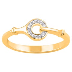 Bague à la mode en or jaune 14 carats avec diamant rond naturel de 0,04 carat TJD