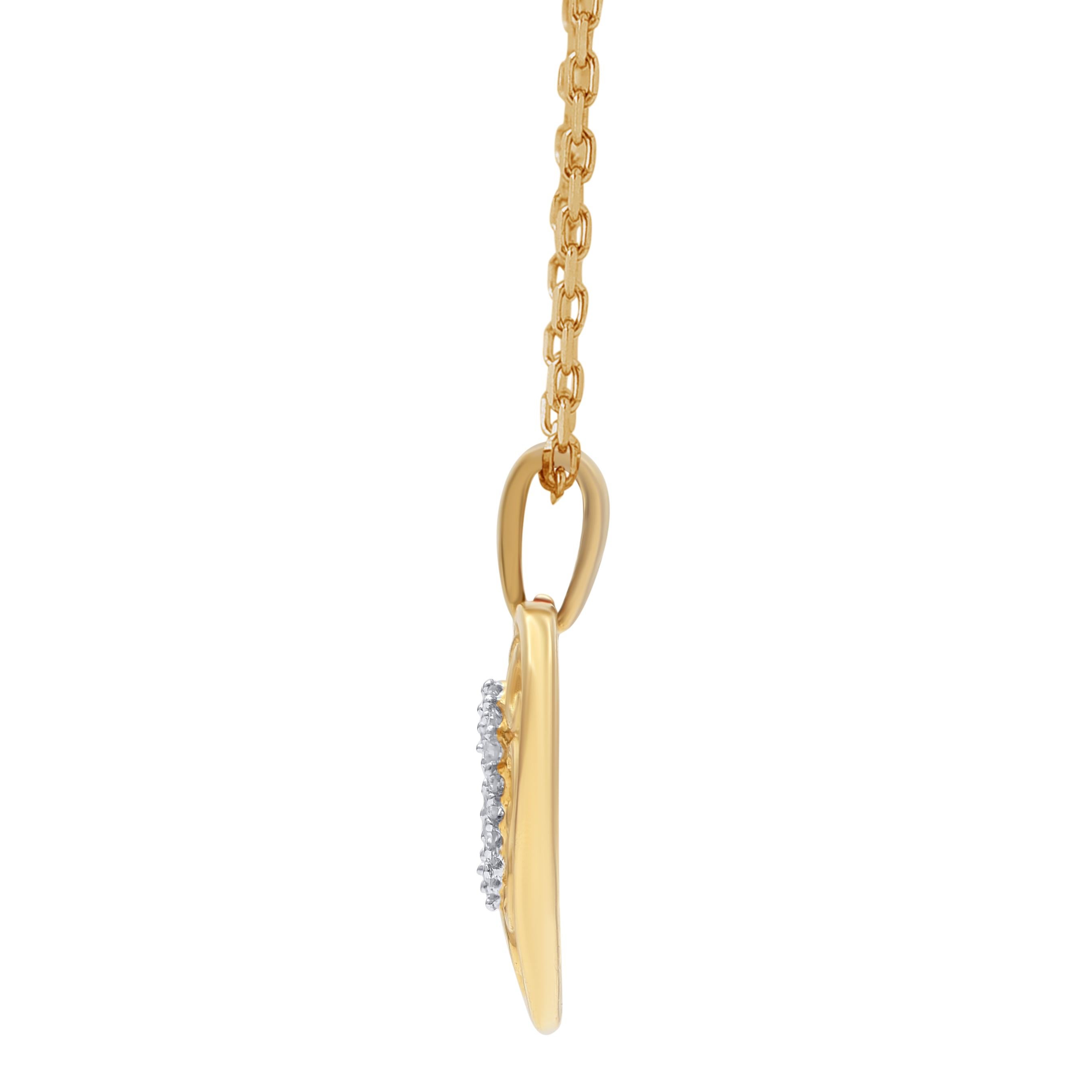 Romantic TJD 0.04 Carat Round Diamond 14 Karat Yellow Gold Heart Pendant Necklace For Sale