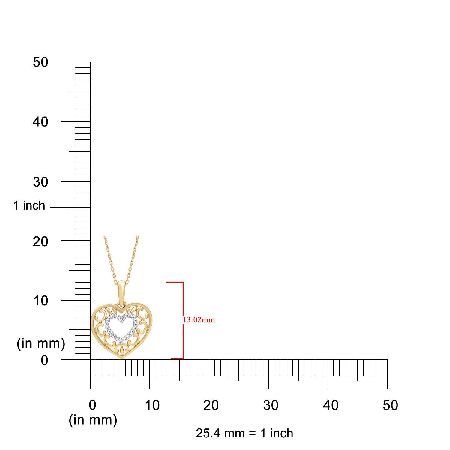 TJD 0,04 Karat runder Diamant 14 Karat Gelbgold Herz-Anhänger Halskette (Einfacher Schliff) im Angebot