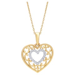 Collier pendentif cœur en or jaune 14 carats avec diamants ronds de 0,04 carat TJD
