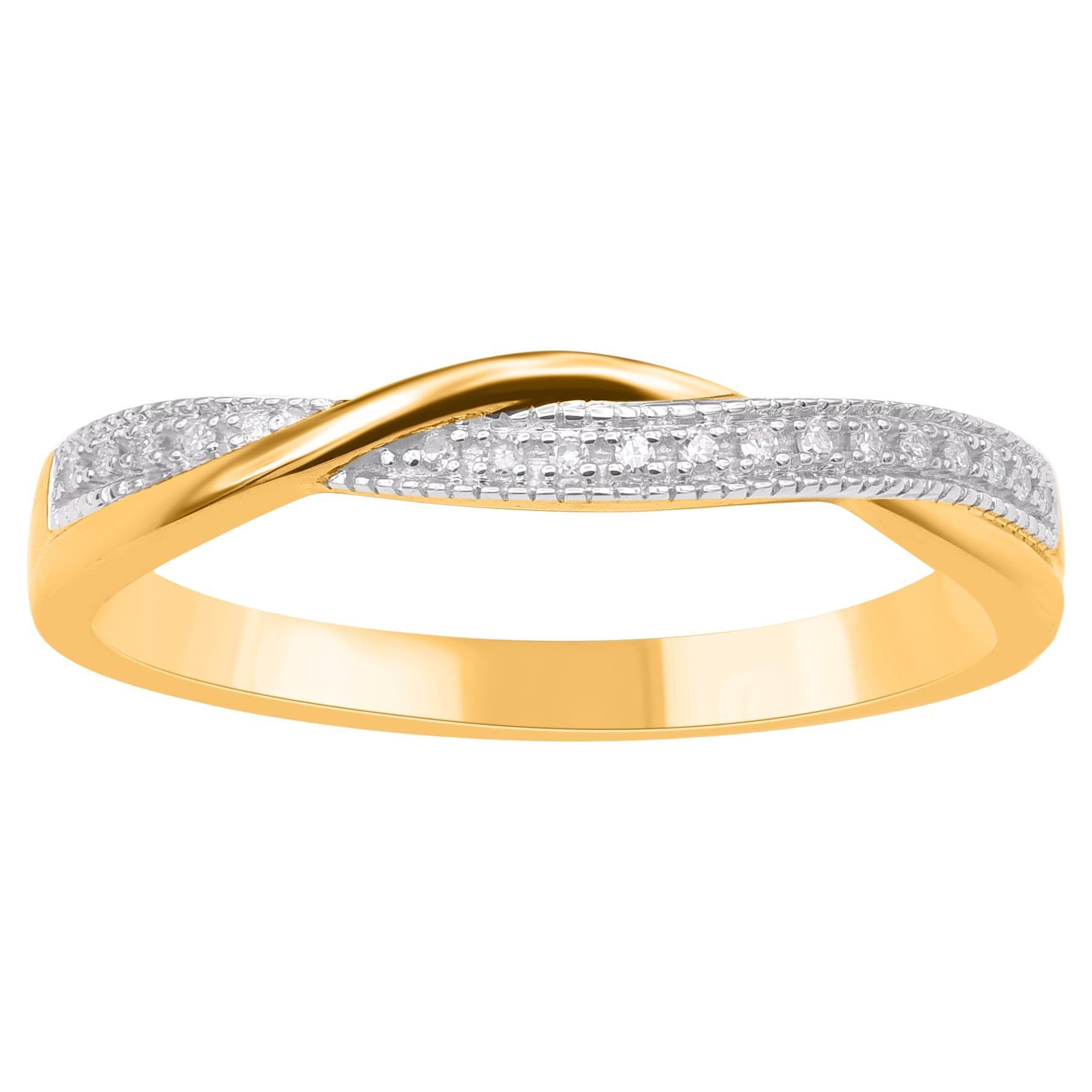 TJD 0.040 Carat Natural Round Diamond 14KT Yellow Gold Wedding Band Ring