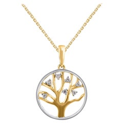 TJD 0,05 Carati Diamante Taglio Brillante 14KT Oro Bicolore Collana Albero della Vita