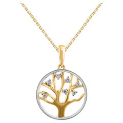 TJD 0,05 Karat Diamant im Brillantschliff 14KT Zweifarbige Gold-Halskette Baum des Lebens Halskette