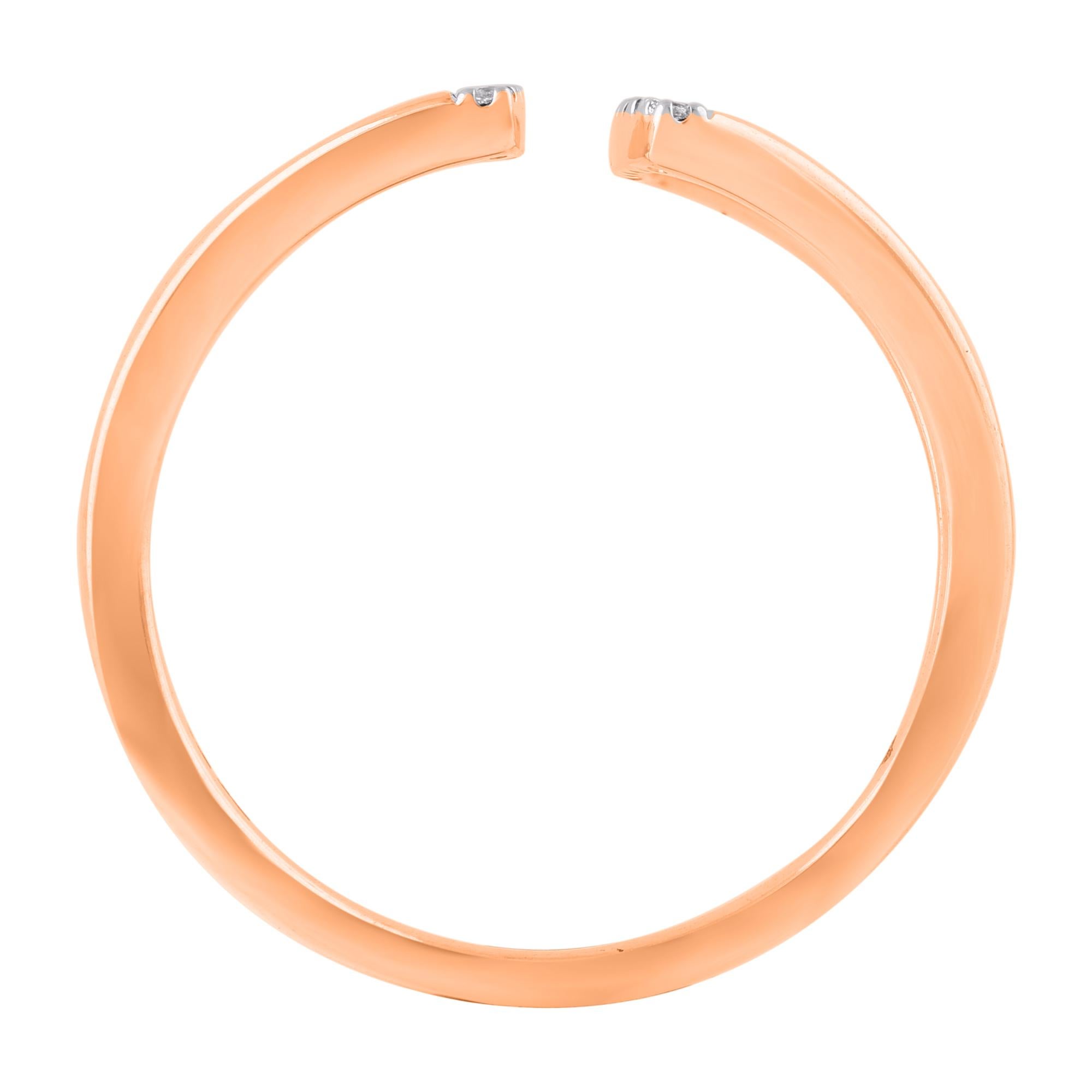 TJD Anillo de barra paralela de oro rosa de 14 quilates con diamante natural de 0,05 quilates Moderno en venta