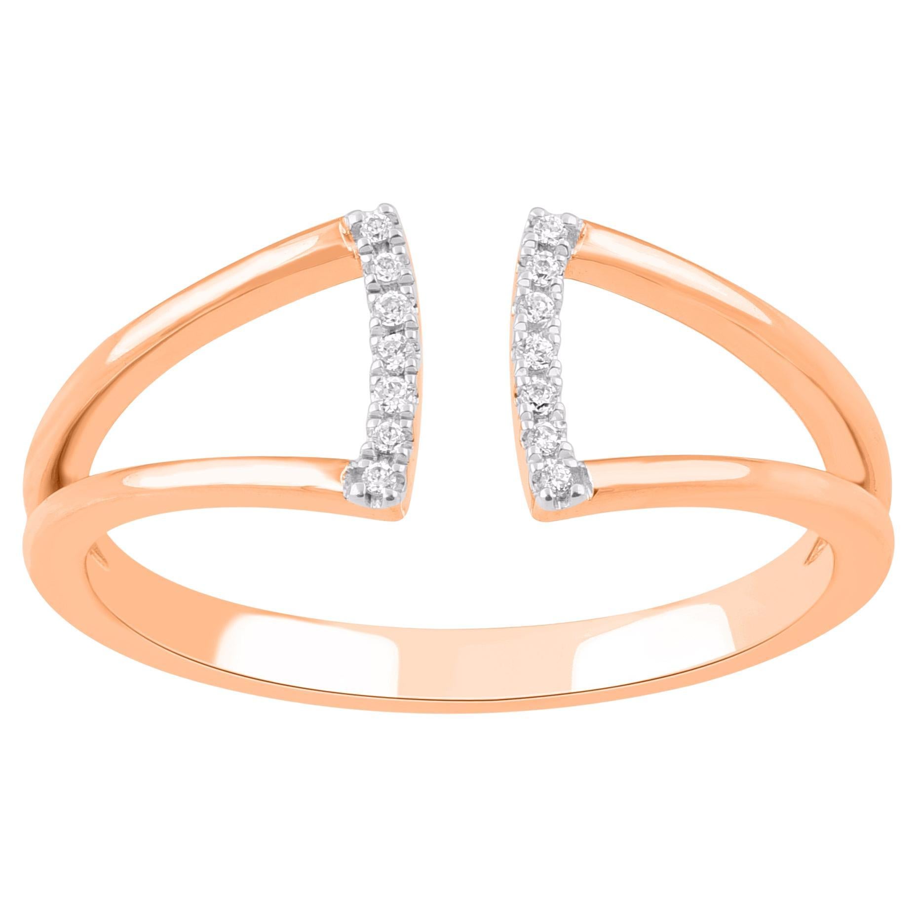 TJD 0.05 Carat Natural Diamond 14 Karat Rose Gold Parallel Bar Ring