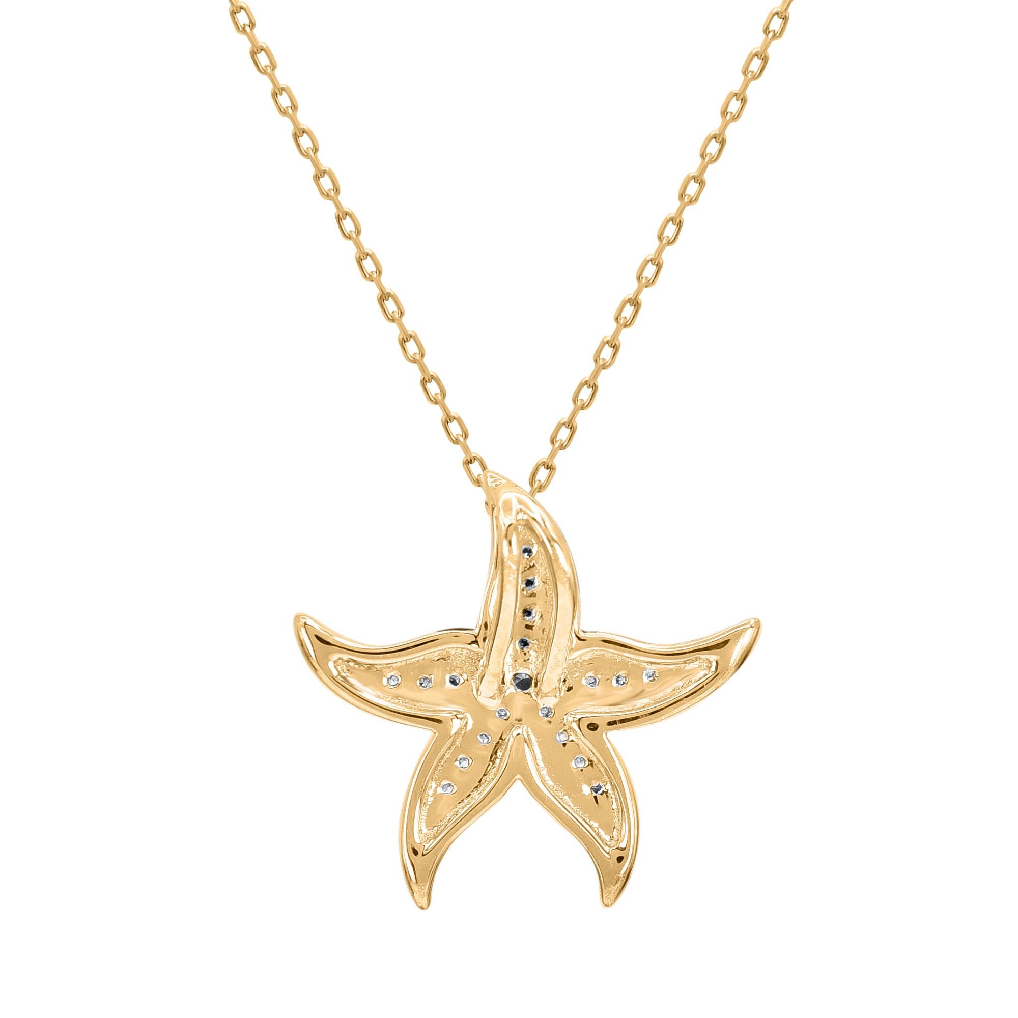 Modern TJD 0.05 Carat Natural Diamond 14 Karat Yellow Gold Starfish Pendant Necklace For Sale