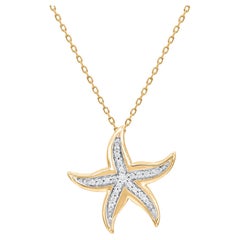 TJD 0.05 Carat Natural Diamond 14 Karat Yellow Gold Starfish Pendant Necklace