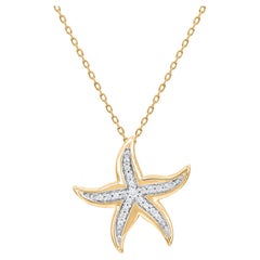 TJD 0.05 Carat Natural Diamond 18 Karat Yellow Gold Starfish Pendant Necklace