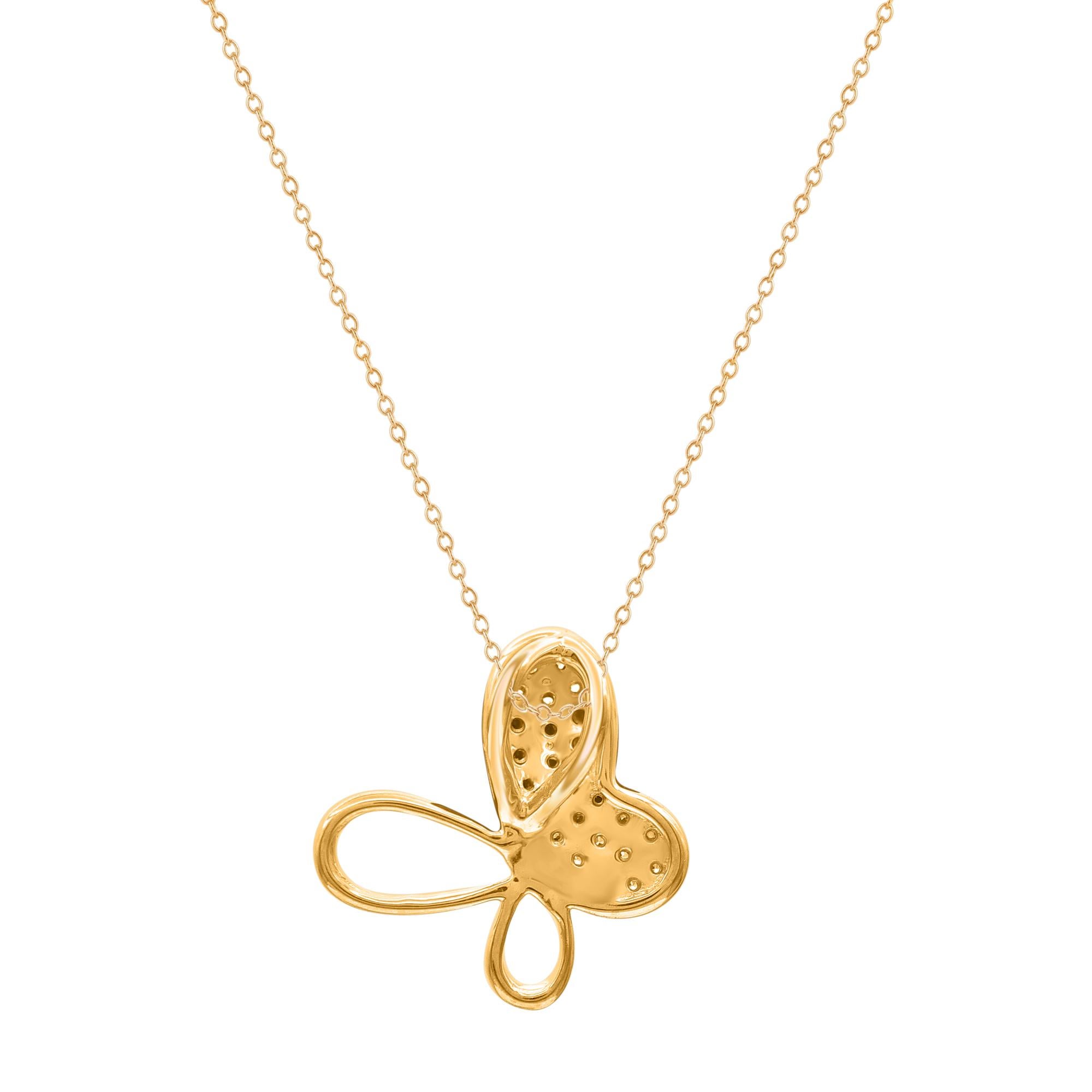 Contemporary TJD 0.05 Carat Natural Diamond Tilted Butterfly Pendant Necklace in Yellow Gold For Sale