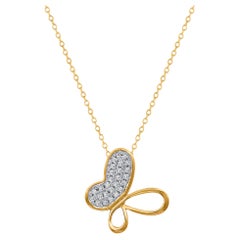 TJD 0.05 Carat Natural Diamond Tilted Butterfly Pendant Necklace in Yellow Gold