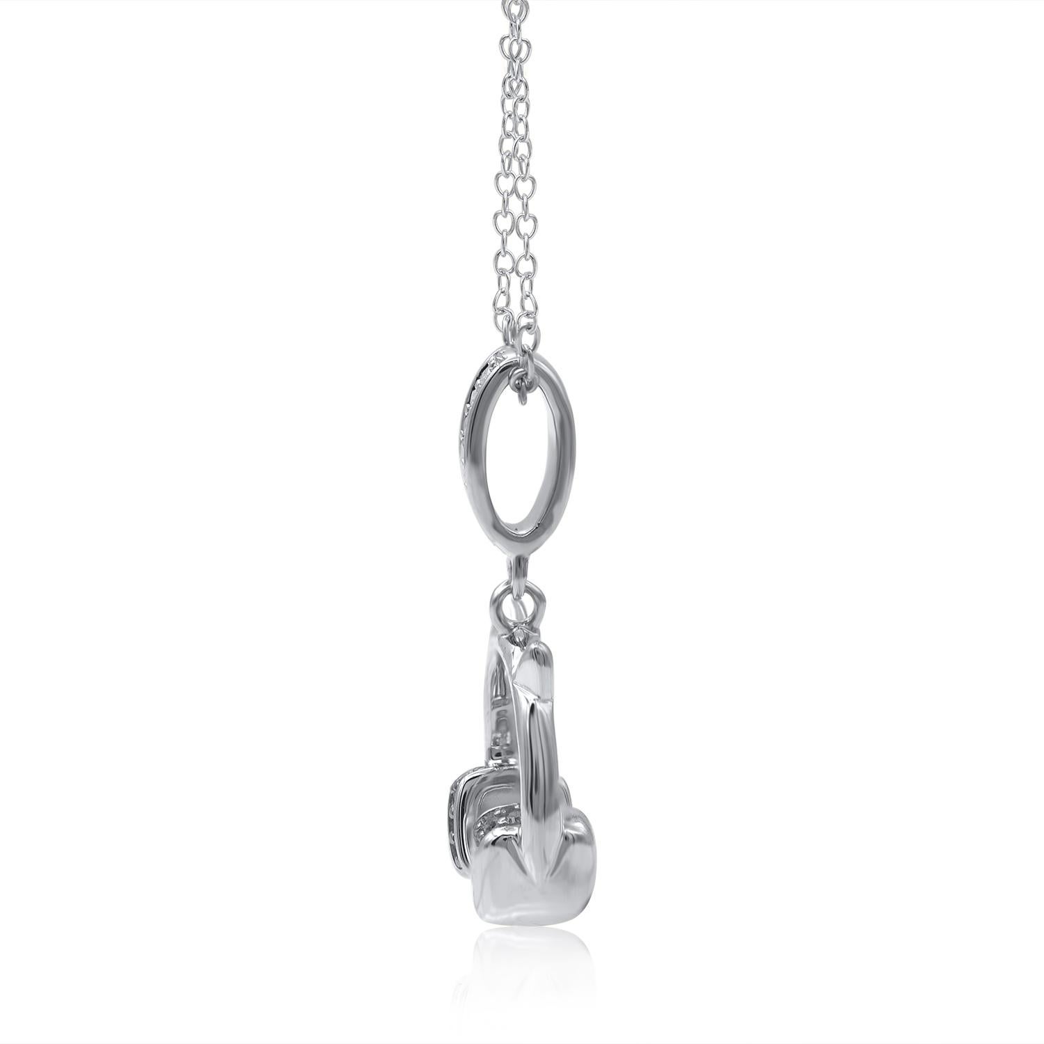 Moderno TJD 0,05 carati di diamante rotondo naturale in oro bianco 14KT Collana con ciondolo a cuffia in vendita