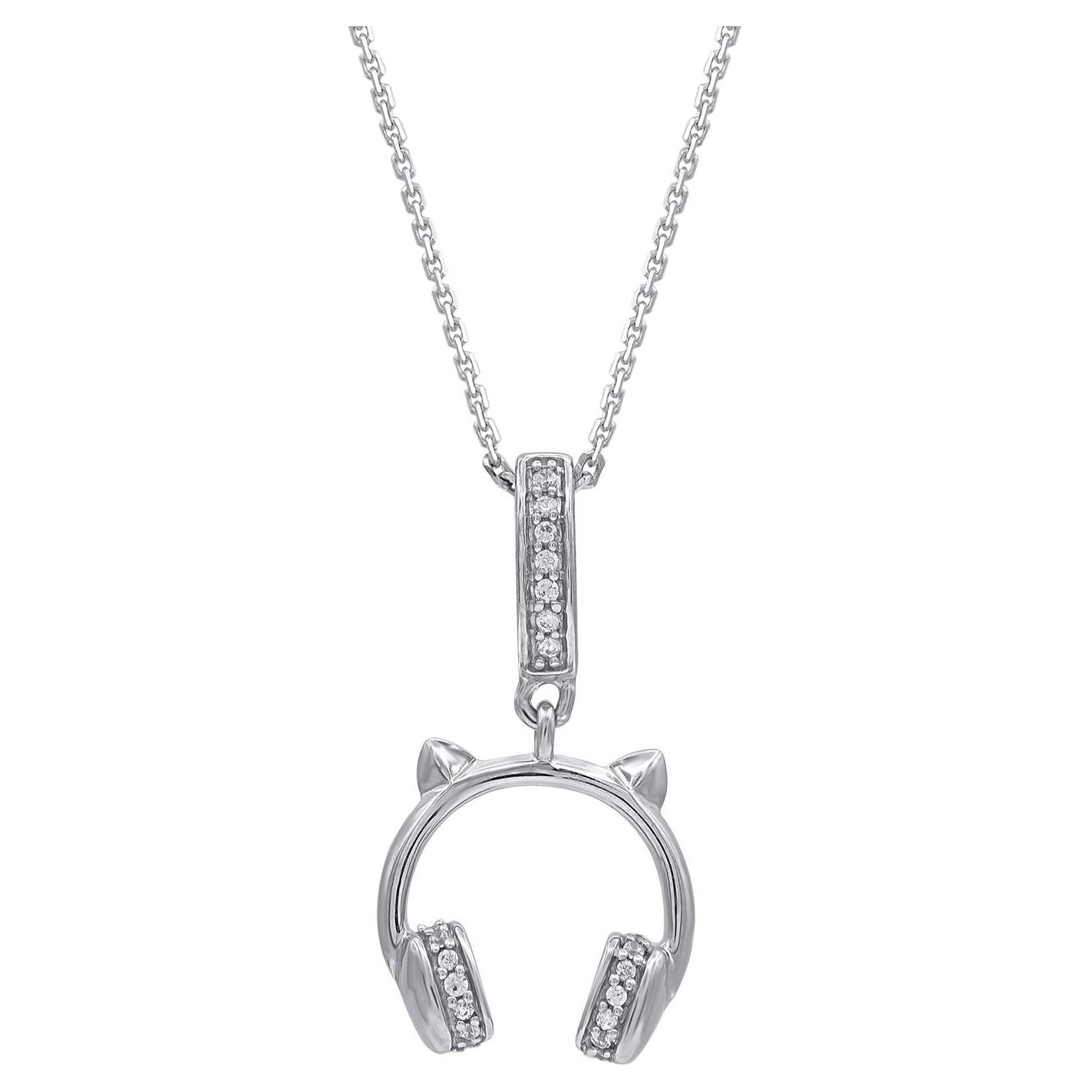 TJD 0.05 Quilates Diamante Redondo Natural 14KT Oro Blanco Collar Colgante Auricular en venta