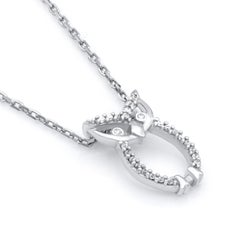TJD 0.05 Carat Natural Round Diamond 14KT White Gold Owl Pendant Necklace
