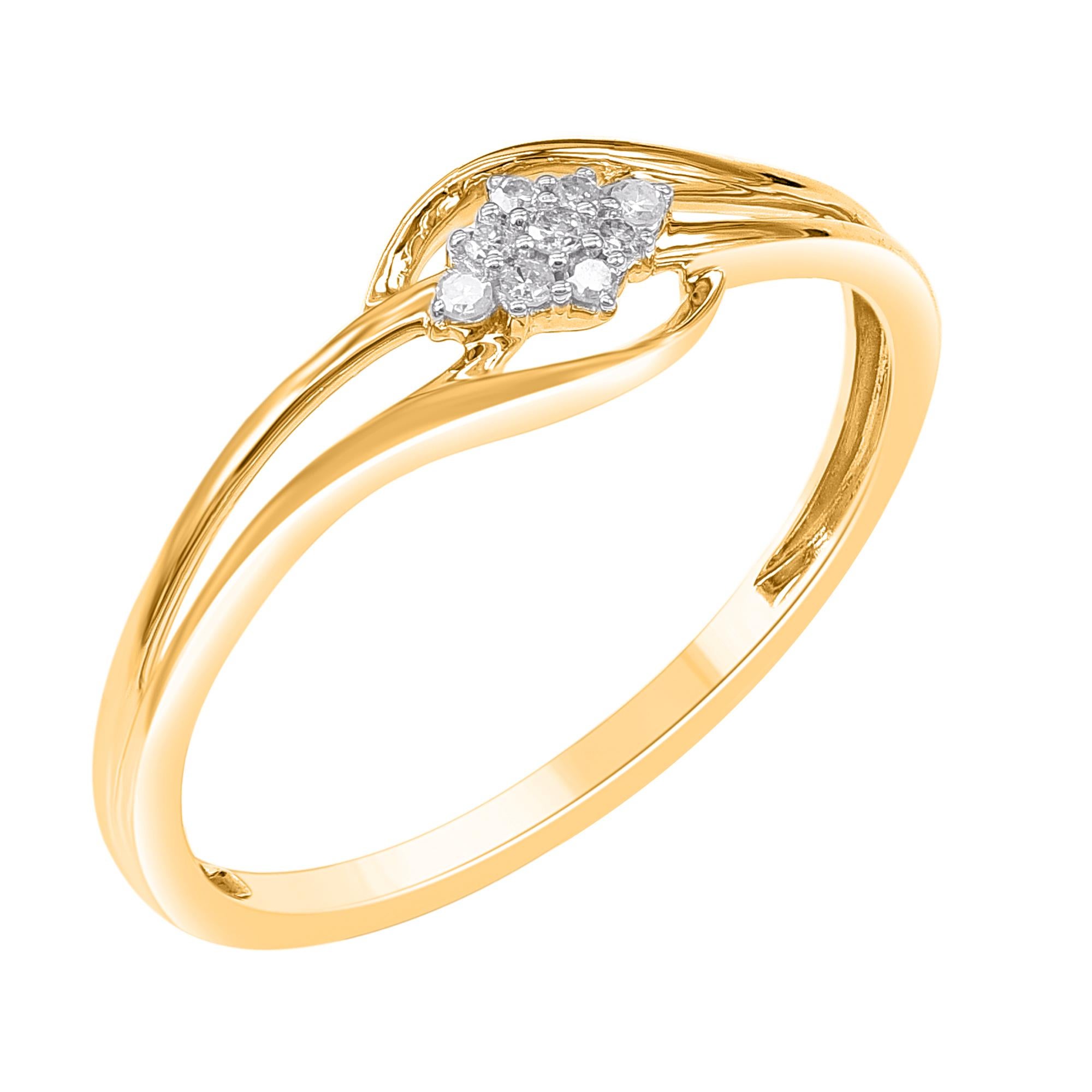 Modern TJD 0.05 Carat Natural Round Diamond 14KT Yellow Gold Engagement Ring For Sale