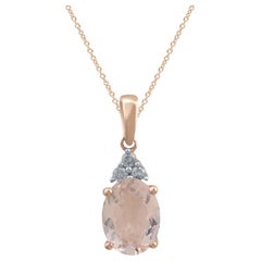 TJD Ciondolo con diamanti in oro 14 carati da 0,05 carati, tondo e ovale naturale di morganite