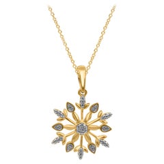 TJD 0.05 Carat Round Diamond 14Kt Yellow Gold Snowflake Designer Fashion Pendant