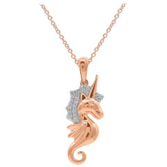 Pendentif licorne en forme d'hippocampe en or rose 14 carats avec diamants ronds de 0,05 carat TJD