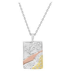 Pendentif à la mode rectangulaire en or 14 carats tricolore avec diamants ronds de 0,05 carat TJD