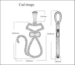 TJD 0.05 Carat Round Diamond 14 Karat White Gold Cute Cat with Bow Tie Pendentif