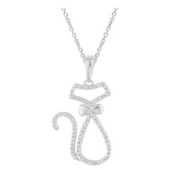 TJD 0.05 Carat Round Diamond 14 Karat White Gold Cute Cat with Bow Tie Pendant TJD 0.05 Carat Round Diamond 14 Karat White Gold Cute Cat with Bow Tie Pendant