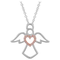 Pendentif design cœur d'ange en or blanc 14 carats avec diamants ronds de 0,05 carat TJD