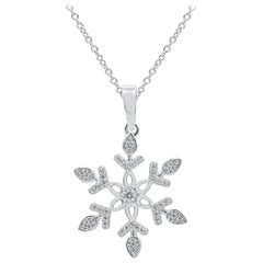 TJD 0.05 Carat Round Diamond 14 Karat White Gold Snowflake Fashion Pendant