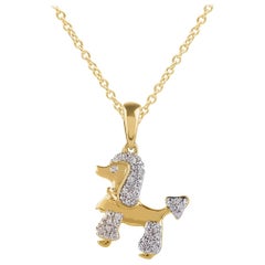 TJD 0.05 Carat Round Diamond 14 Karat Yellow Gold Designer Puppy Dog Pendant