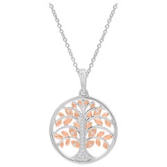 TJD 0.05 Carat Round Diamond 14KT Two-Tone Gold Designer Tree of Life Pendant