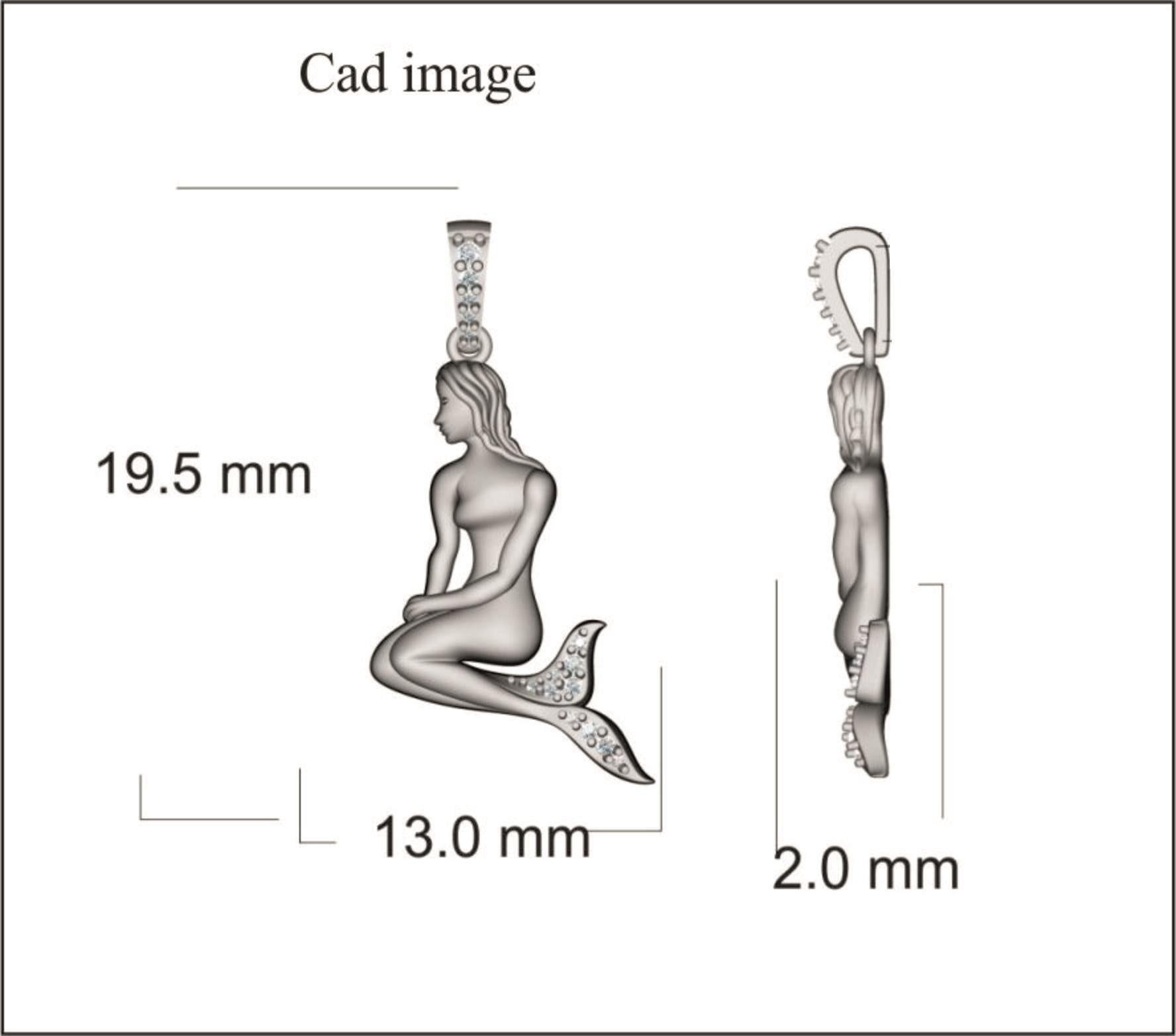 Un éclat brillant dans un pendentif sirène en diamant de créateur qui ira bien avec n'importe quelle tenue. Fabriquée en or blanc 14 carats, elle est ornée de 15 diamants ronds en serti clos. Le poids total des diamants est de 0,05 ct et ce