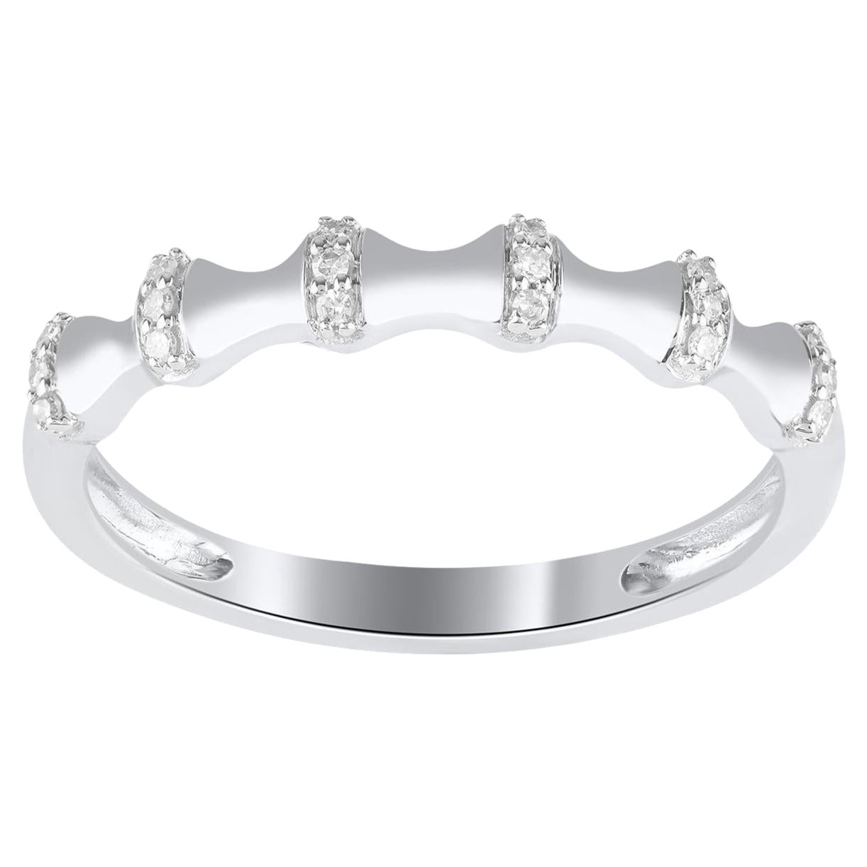 TJD 0.05 Carat Round Diamond 14KT White Gold Stackable Wedding Band Ring