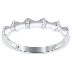 TJD 0.05 Carat Round Diamond 14KT White Gold Stackable Wedding Band Ring