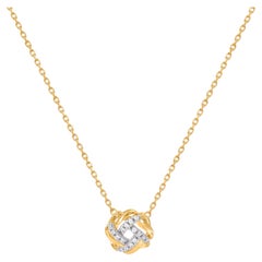 TJD 0.05 Carat Round Diamond Knot Pendant Necklace 14 Karat Yellow Gold