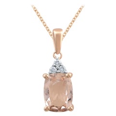 TJD 0.05 CTW Diamond 
8X6 MM Cushion Cut Morganite 14 K Rose Gold Halo Pendant