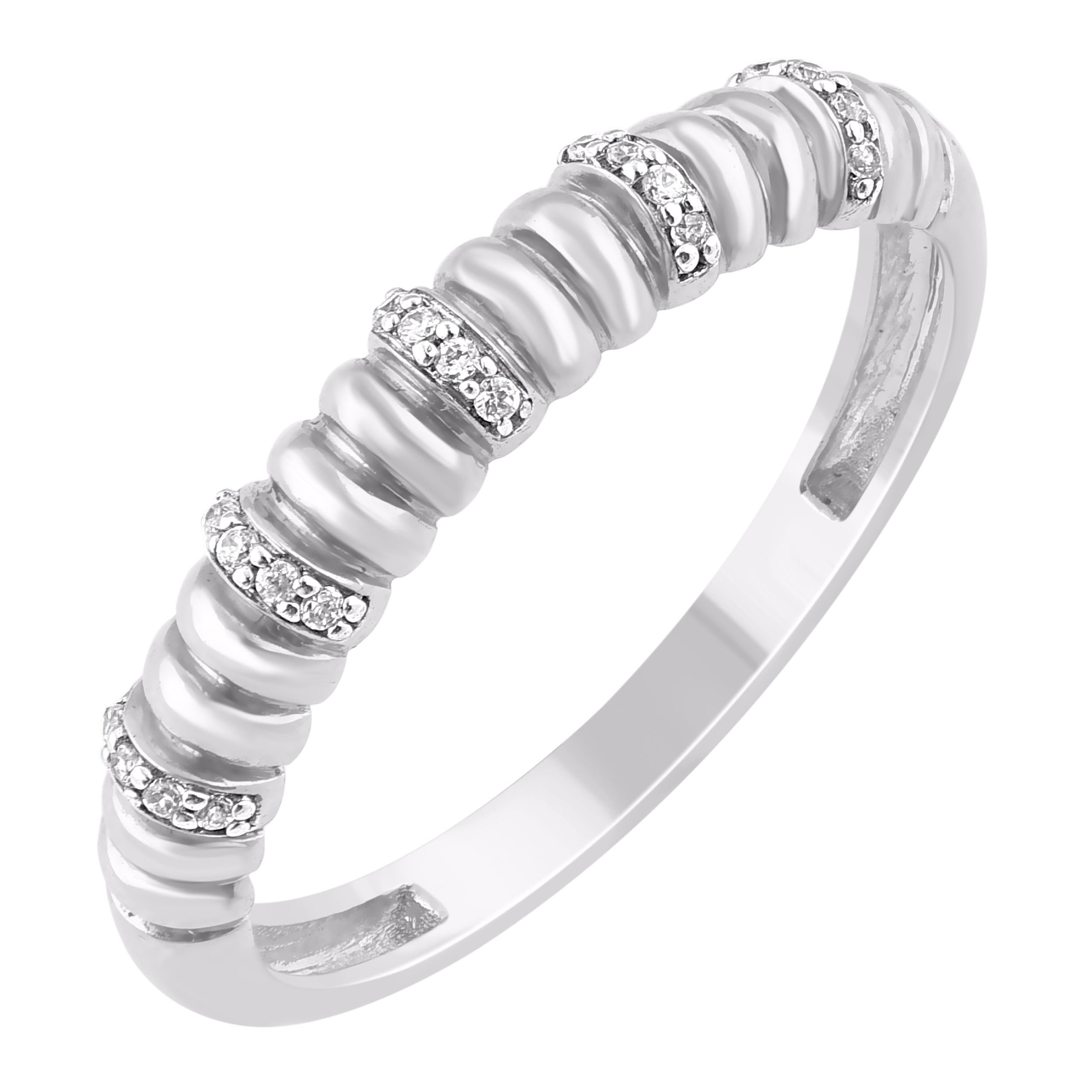 Dazzling and classic, this diamond band ring is anything but ordinary. These band ring are studded with 20 single cut natural diamonds in pave setting . Ring crafted in 14KT white gold. The white diamonds are graded as H-I color and I2 clarity.