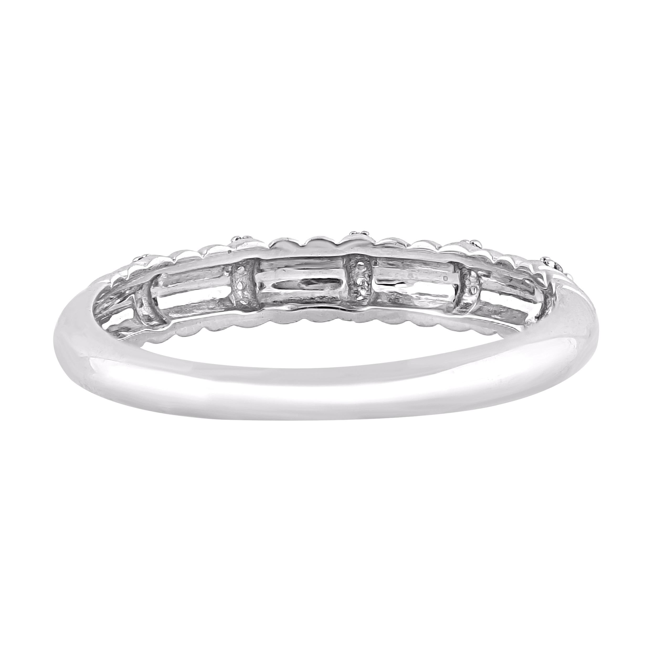 TJD 0.050 Carat Natural Diamond 14KT White Gold Stackable Band Ring In New Condition For Sale In New York, NY