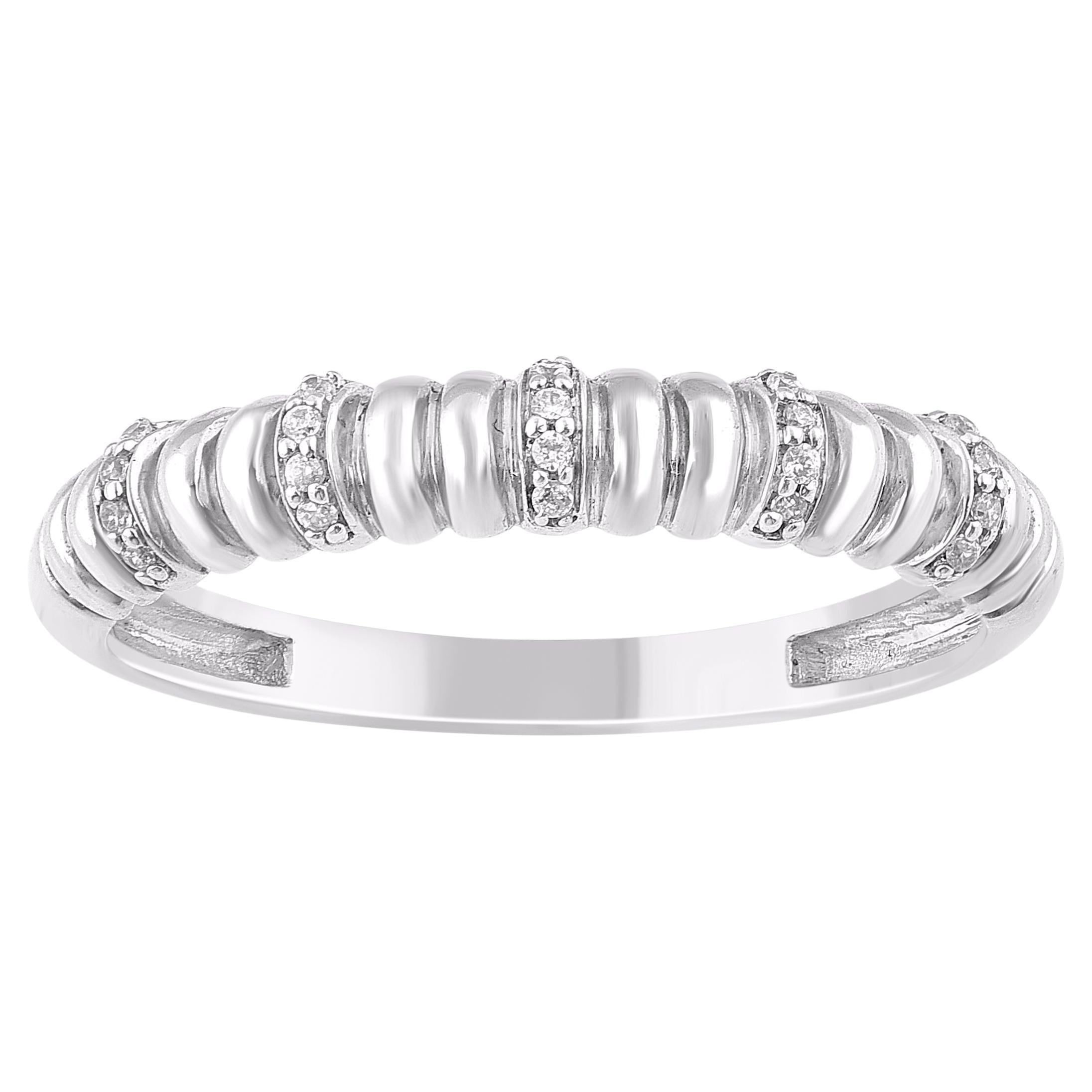 TJD 0.050 Carat Natural Diamond 14KT White Gold Stackable Band Ring