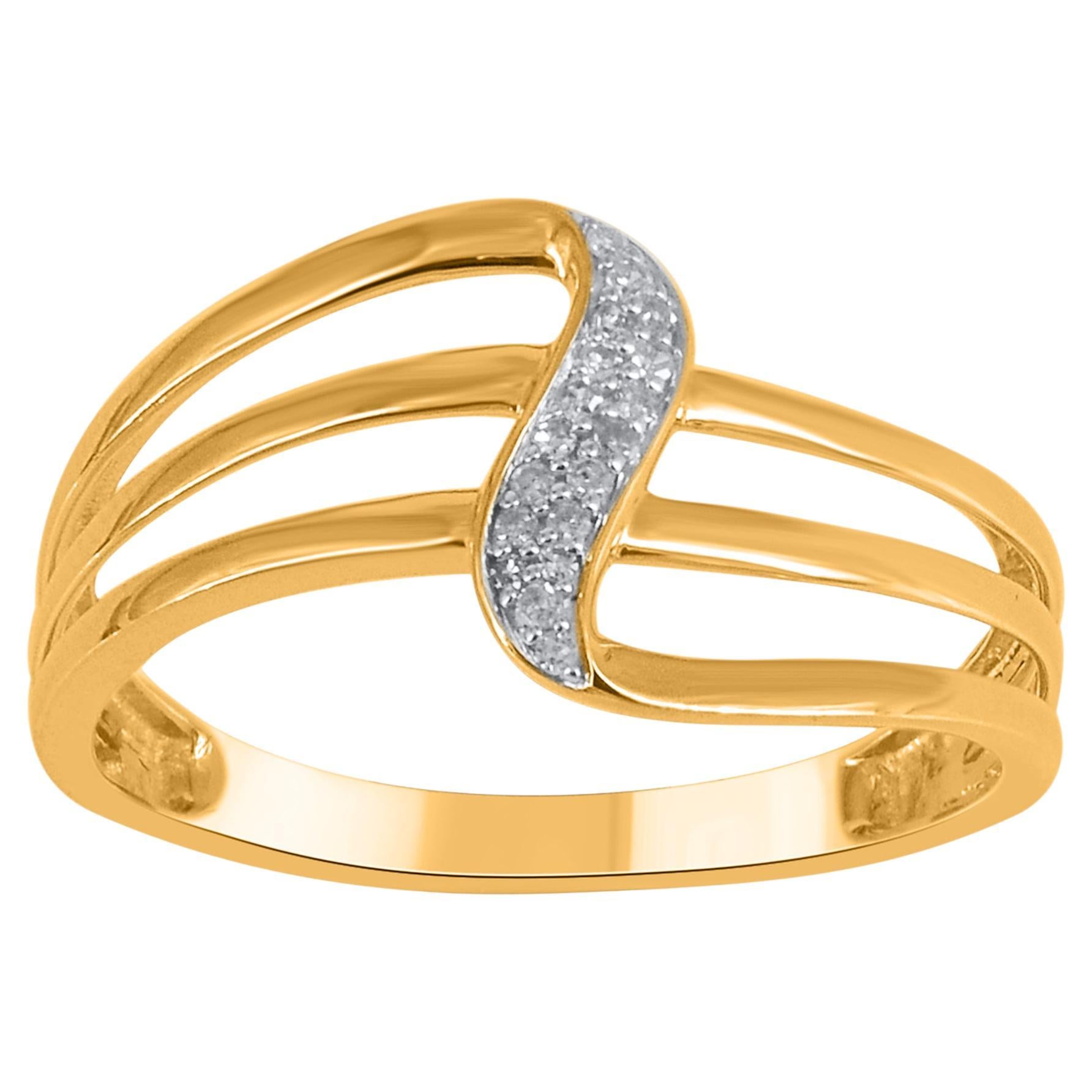 TJD 0.050 Carat Natural Round Cut Diamond 14KT Yellow Gold Multi Row Swirl Ring For Sale