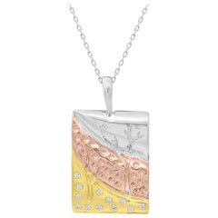 Pendentif à la mode rectangulaire en or tricolore 14 carats avec diamants ronds de 0,05 carat TJD