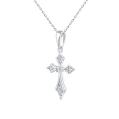 TJD Collana con ciondolo a croce in oro bianco 14 carati con diamante naturale da 0,06 carati