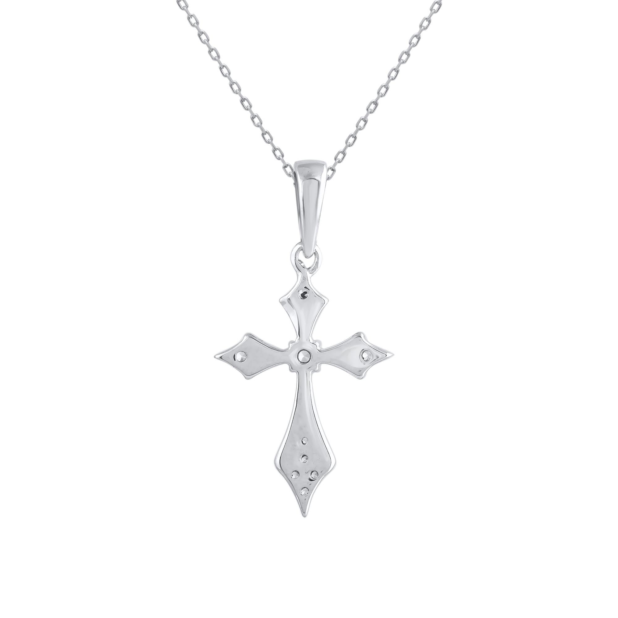 Brilliant Cut TJD 0.06 Carat Natural Diamond 14 karat White Gold Cross Pendant Necklace For Sale