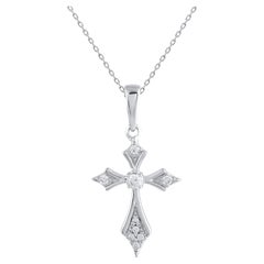 TJD 0.06 Carat Natural Diamond 14 karat White Gold Cross Pendant Necklace