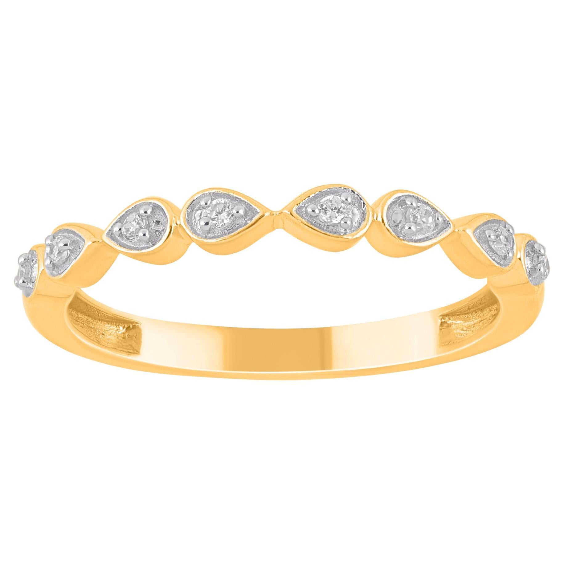TJD Anillo de boda de oro amarillo de 14 quilates con diamante redondo natural de 0,06 quilates