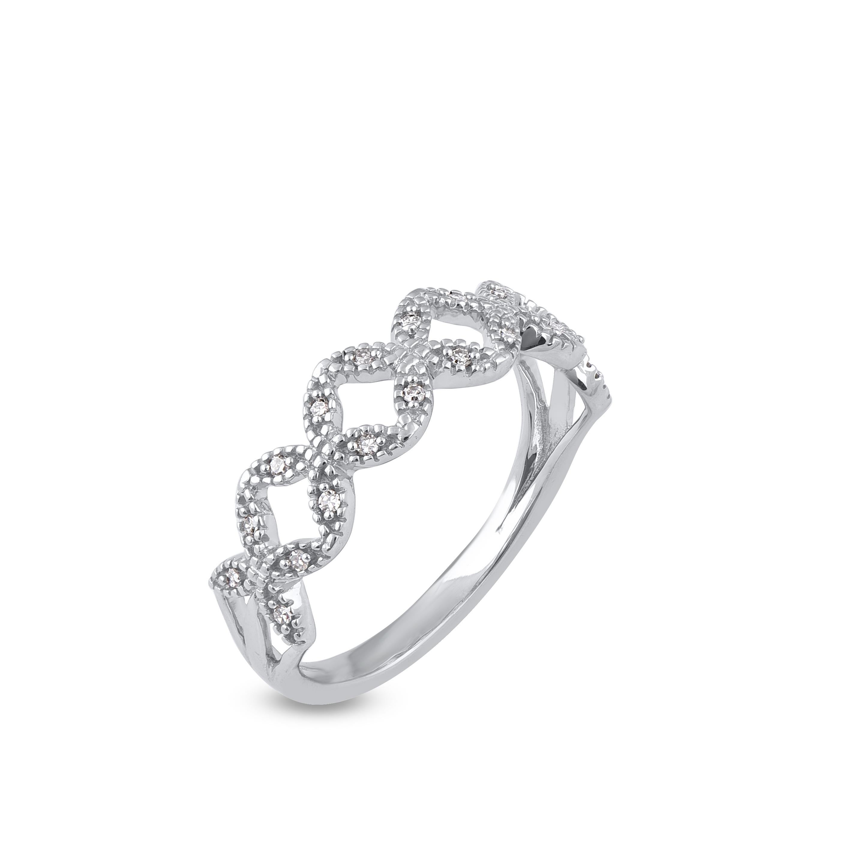 Contemporary TJD 0.06 Carat Natural Round Diamond Wedding Band Ring in 14 Karat White Gold For Sale