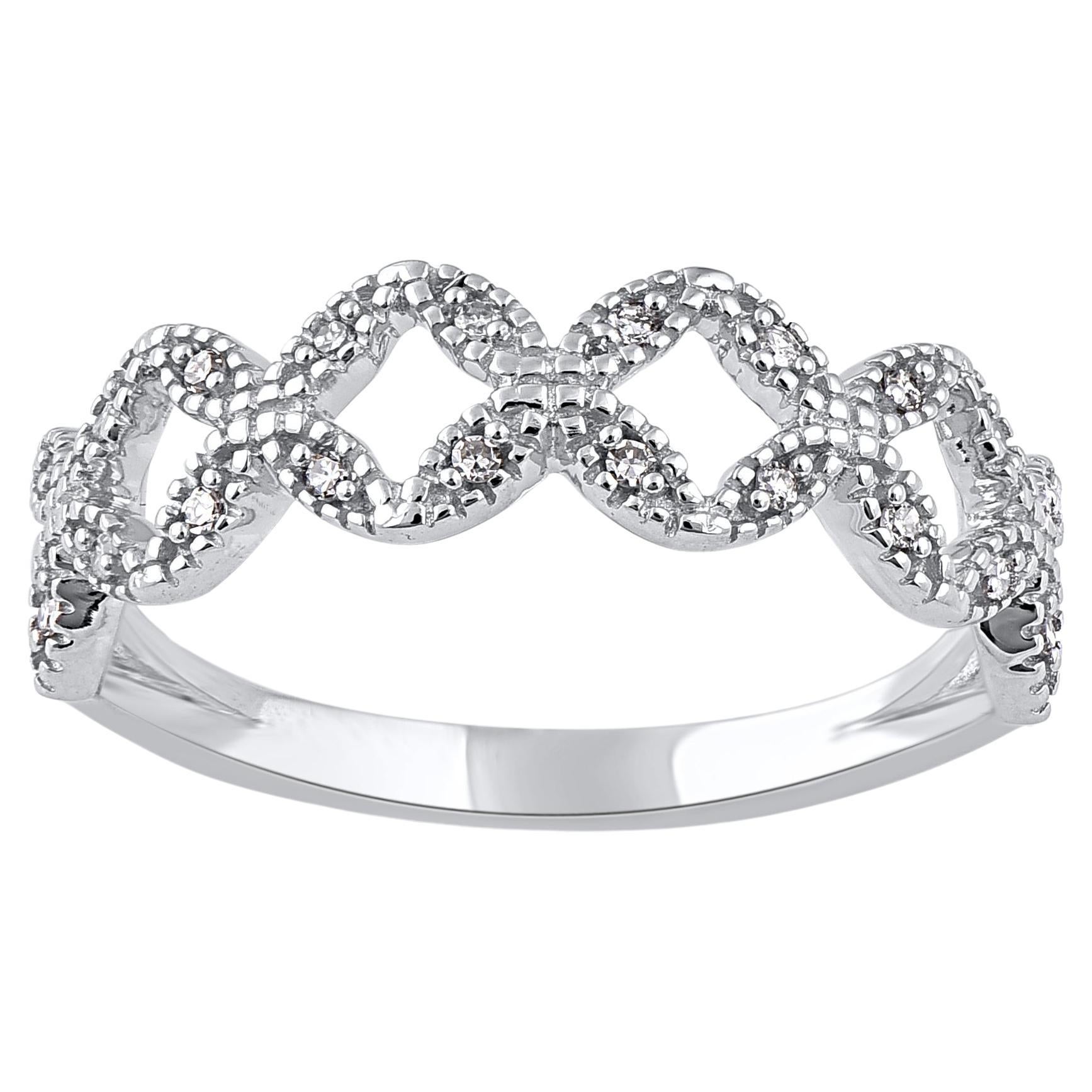 TJD 0.06 Carat Natural Round Diamond Wedding Band Ring in 14 Karat White Gold For Sale