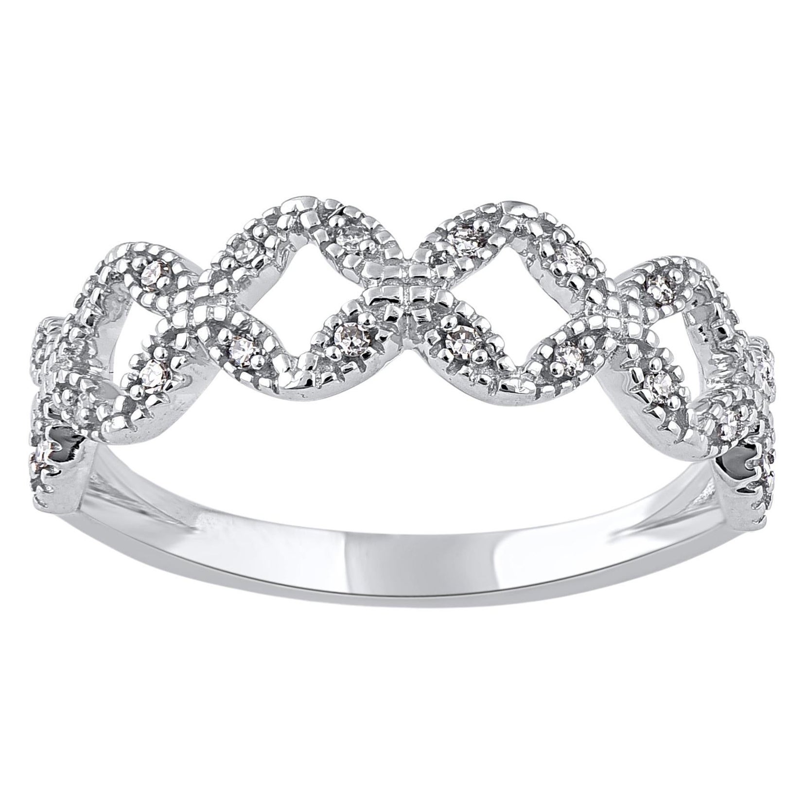 TJD 0.06 Carat Natural Round Diamond Wedding Band Ring in 14 Karat White Gold For Sale