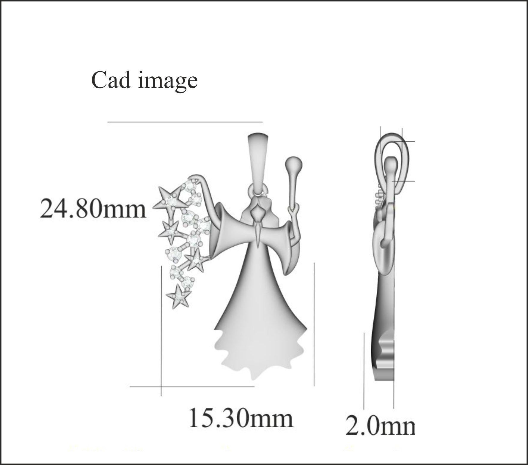 Questo ciondolo a forma di angelo con diamante aggiunge un tocco di fascino in più al tuo look quotidiano. Questo stile scintillante è realizzato in oro bianco da 14 carati e tempestato di 12 diamanti rotondi incastonati, di colore H-I e di purezza